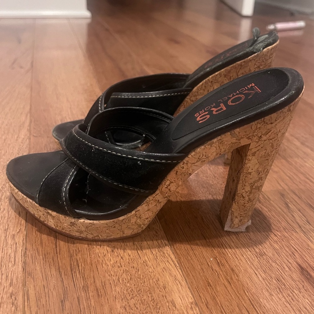 Michael Kors Black Cork Platform Heels
